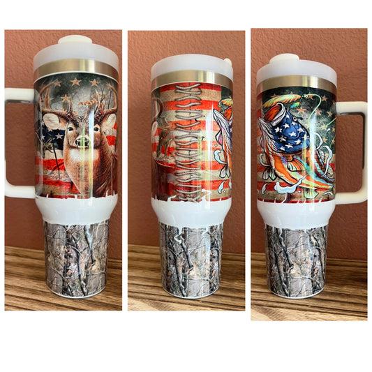 Hunting fishing 40 oz tumbler, great dad gift, great for hunters and fishermen, stainless steel 40 oz tumbler